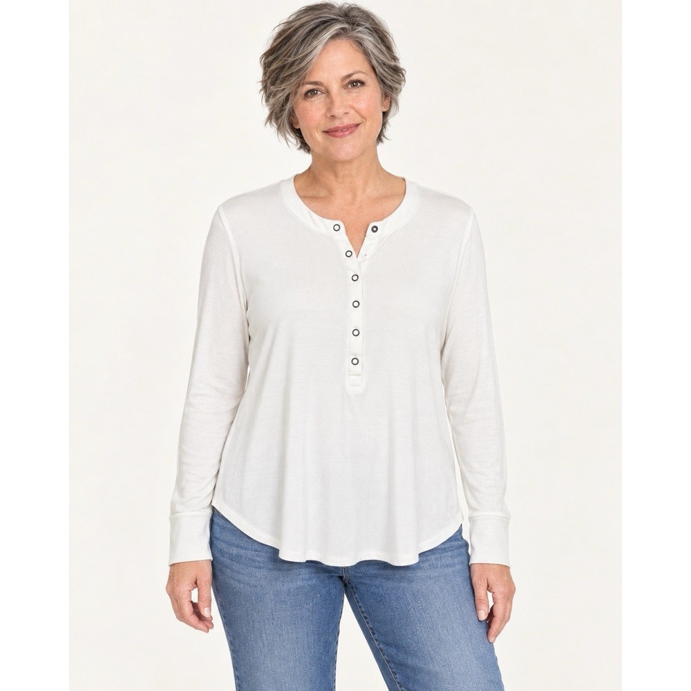 EVEREVE Bia Sleek Henley Women XL Black Bamboo Viscose Snap Long Sleeve